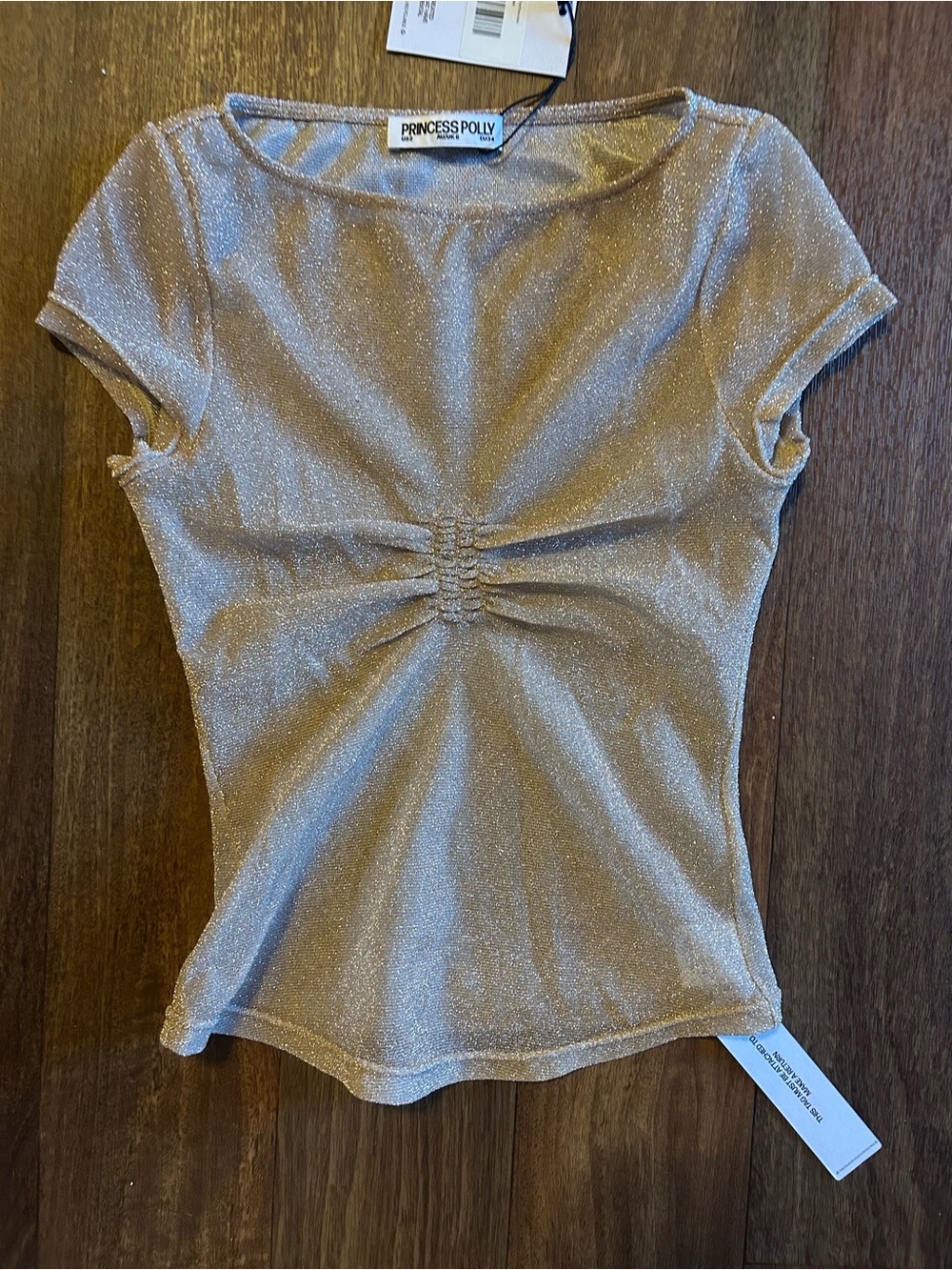 Princess Polly Shimmery Gold Ruched Front Crop Top